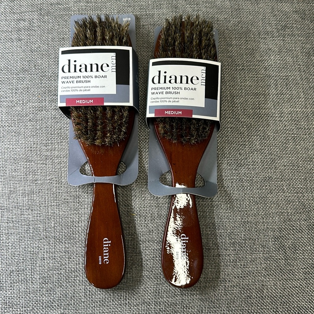 diane Premium 100% Medium Firm Boar Bristle Wave Brush Set of 2 NEW